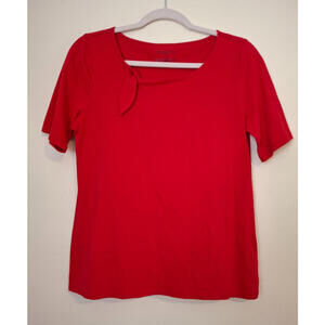 Talbots Women's Size Petite Medium Pima Cotton T-Shirt Red Round Neck w/Tie Top